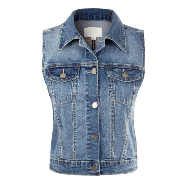 Made by Olivia Women's Sleeveless Button Down Jean Denim Jacket Vest | Walmart (US)