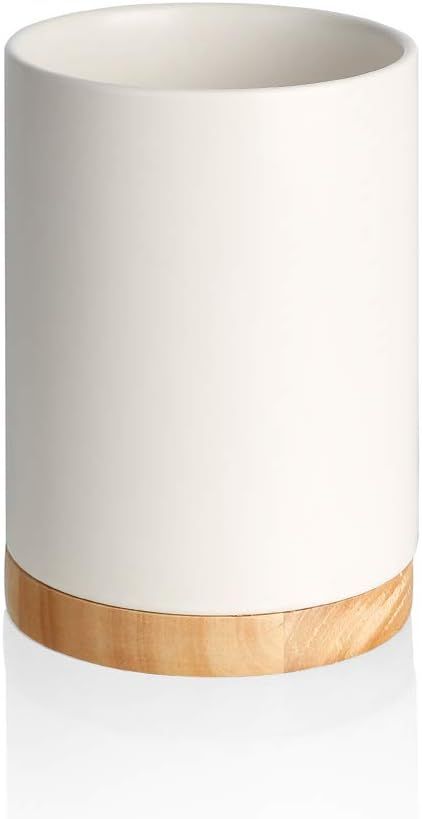 SWEEJAR Kitchen Utensil Holder with Wooden Bottom, 6.7" Ceramic Utensil Crock to Hold Spatulas fo... | Amazon (US)