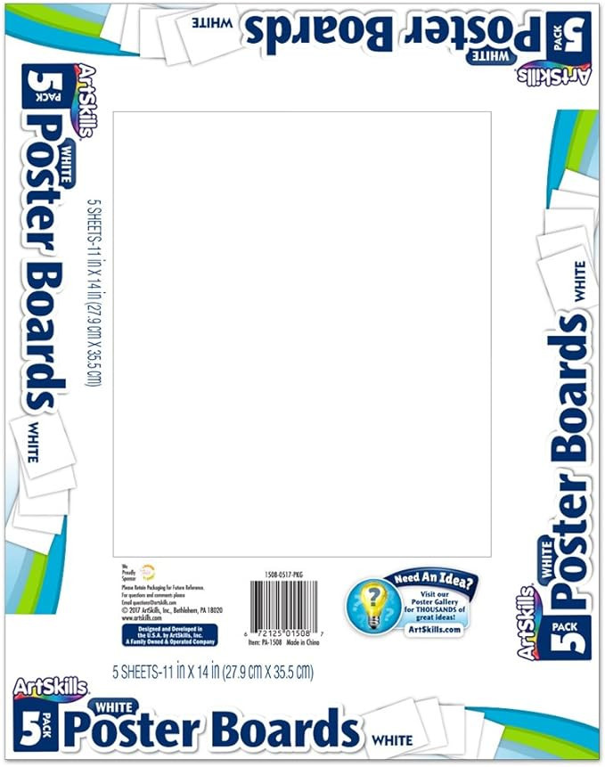 ArtSkills 11" x 14" Poster Board School and Craft Supplies, 5-Pack, White | Amazon (US)