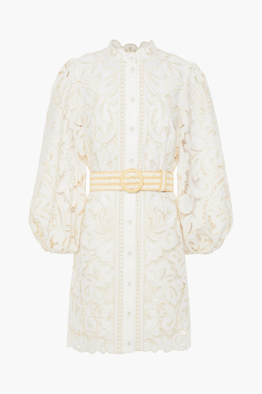 Empire belted broderie anglaise linen and cotton-blend mini dress | The Outnet (US and CA)