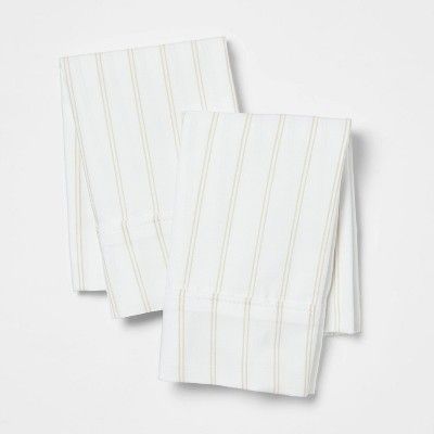 King 300 Thread Count Ultra Soft Printed Pillowcase Khaki Stripe - Threshold&#8482; | Target