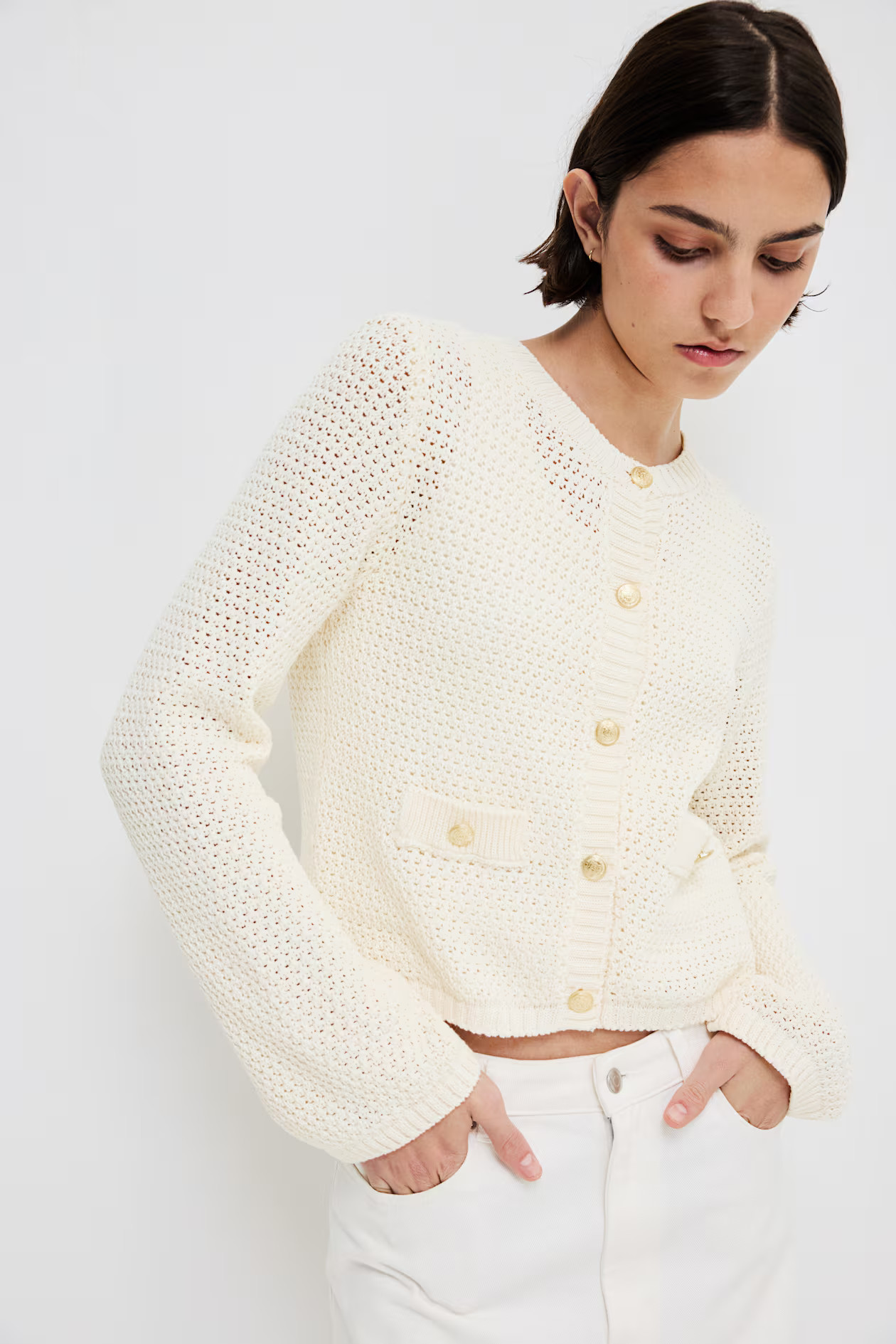 Cardigan in maglia strutturata - Crema - DONNA | H&M IT | H&M (FR, IT, ES, PT, BE)