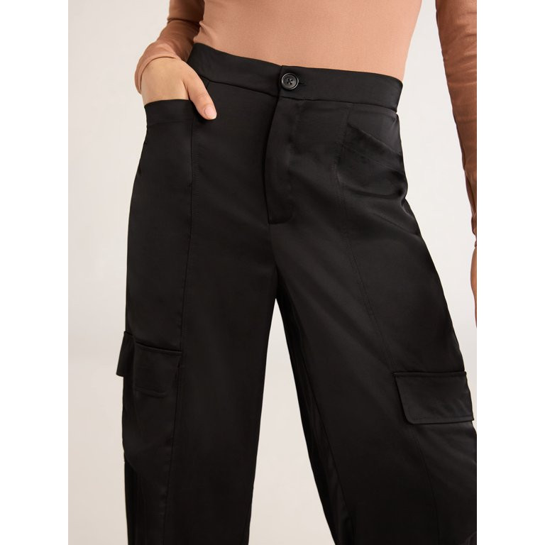 Sofia Jeans Women's Cargo Wide Leg High Rise Satin Pants, 30" Inseam, Sizes XS-XXL - Walmart.com | Walmart (US)