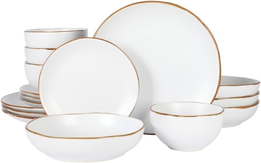 Gibson Home Hazeltine 16-Piece White Stoneware Dinnerware Set – Plates and Bowls, Durable Ceram... | Amazon (US)
