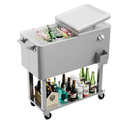 80-Qt Outdoor Resin Rolling Patio Cooler On Wheels | Wayfair North America