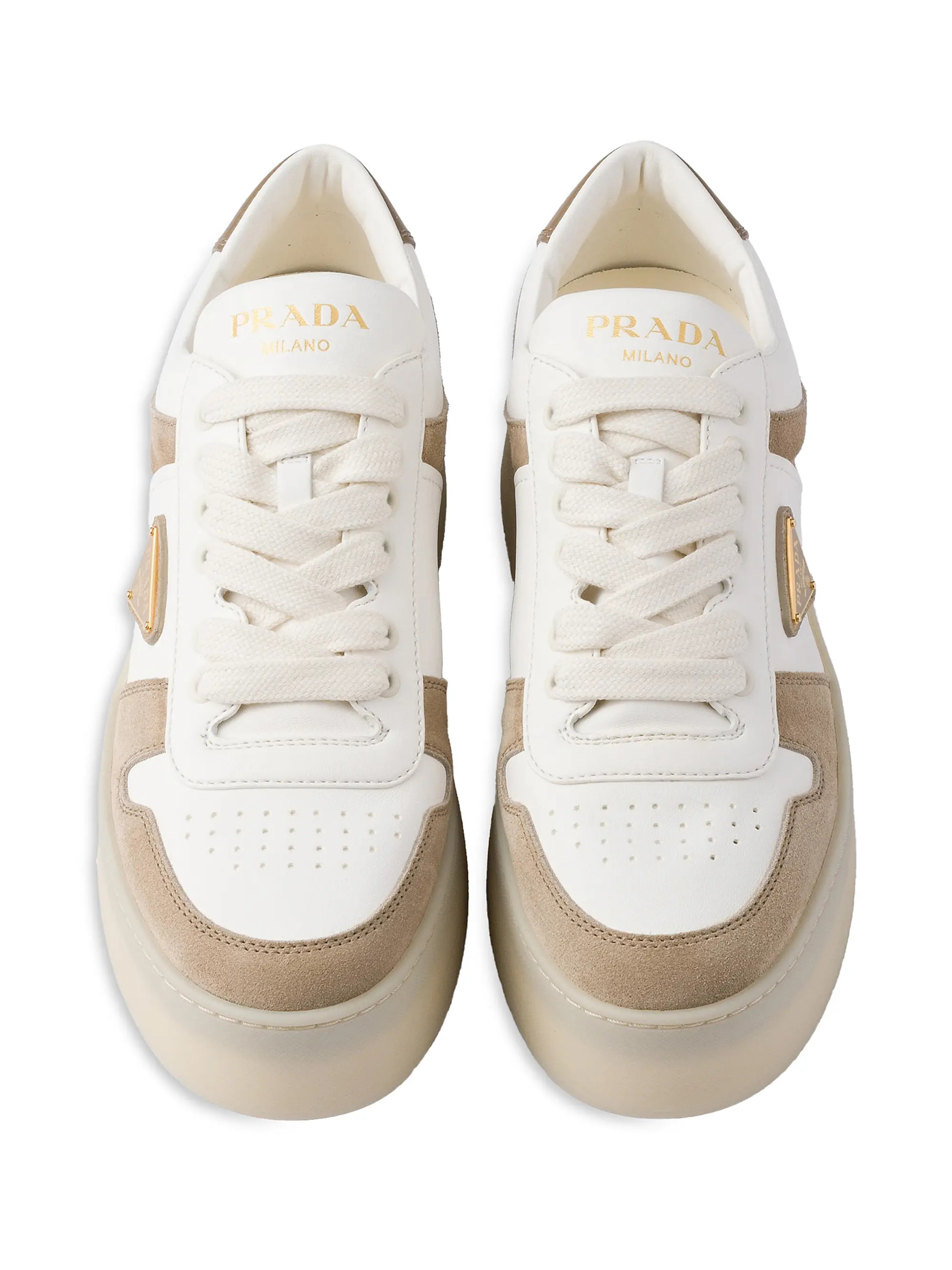 Prada Downtown Bold Nappa Leather and Suede Sneakers | Saks Fifth Avenue | Saks Fifth Avenue