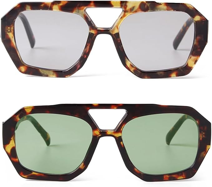 Trendy Hexagonal Aviator Sunglasses Women Men Hexagon Square Plastic Thick Frame Double Bridge De... | Amazon (US)