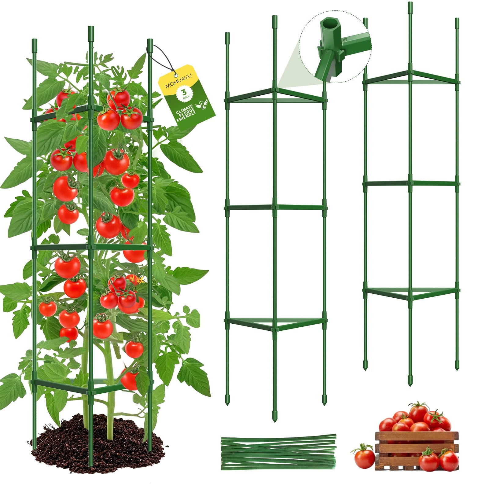 3 Pack Tomato Cages for Garden,Up to 51.2Inch Tomato Cage Trellis-Upgraded Hexagon Connector,Heavy Duty Adjustable Tomato Stake Support for Raised Garden Bed | Amazon (US)