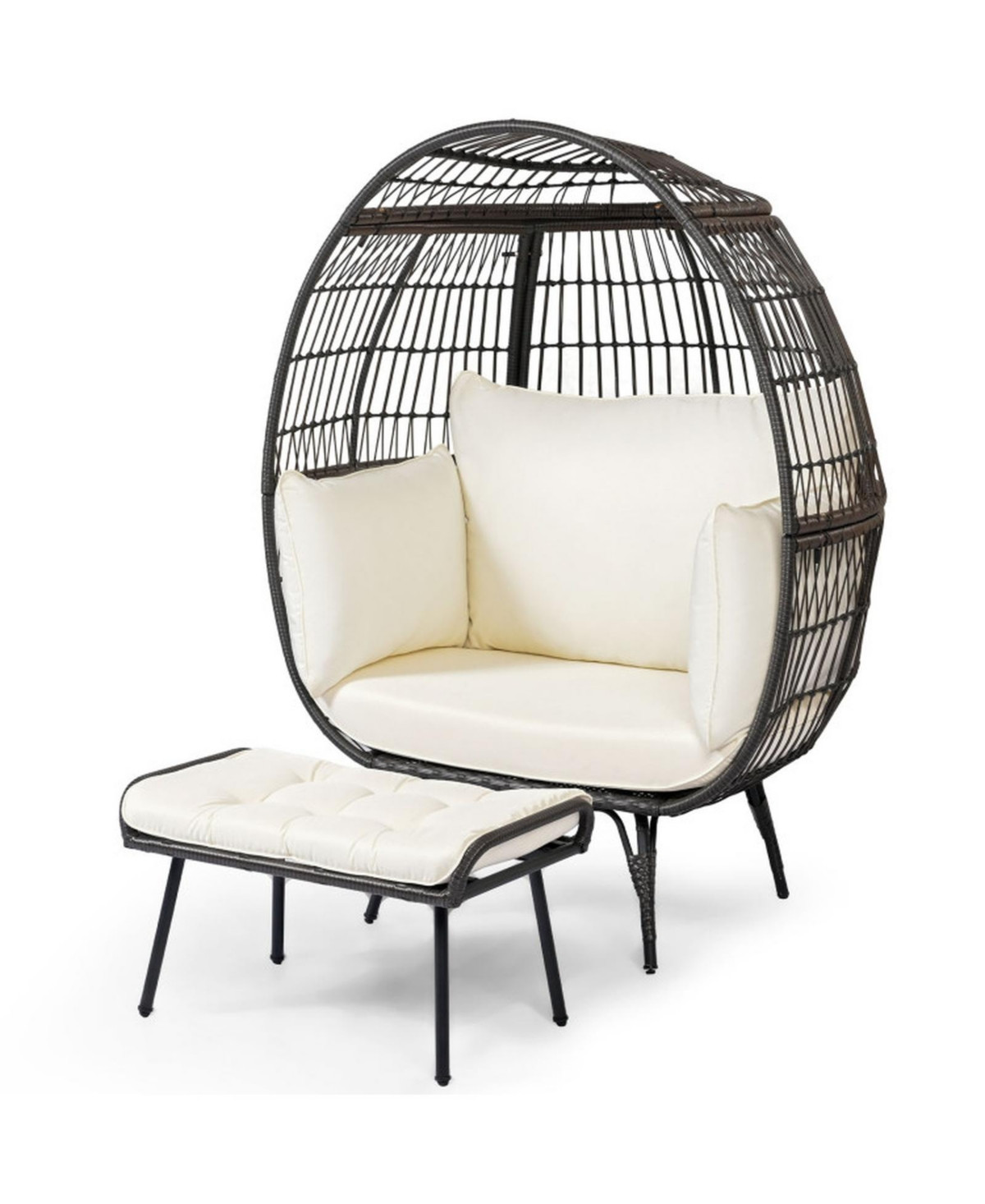 Gouun Oversized Rattan Egg Lounge Chair with Ottoman and Cushions - White | Macy's