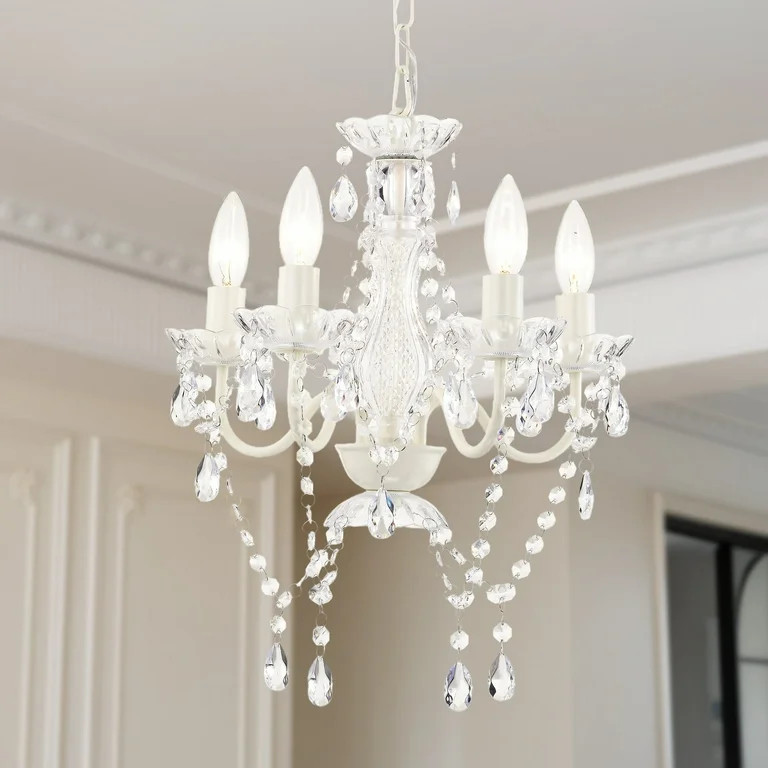 Small Crystal Chandelier Ceiling Lights White Fixture 4-Light For Dining Room Bedroom | Walmart (US)