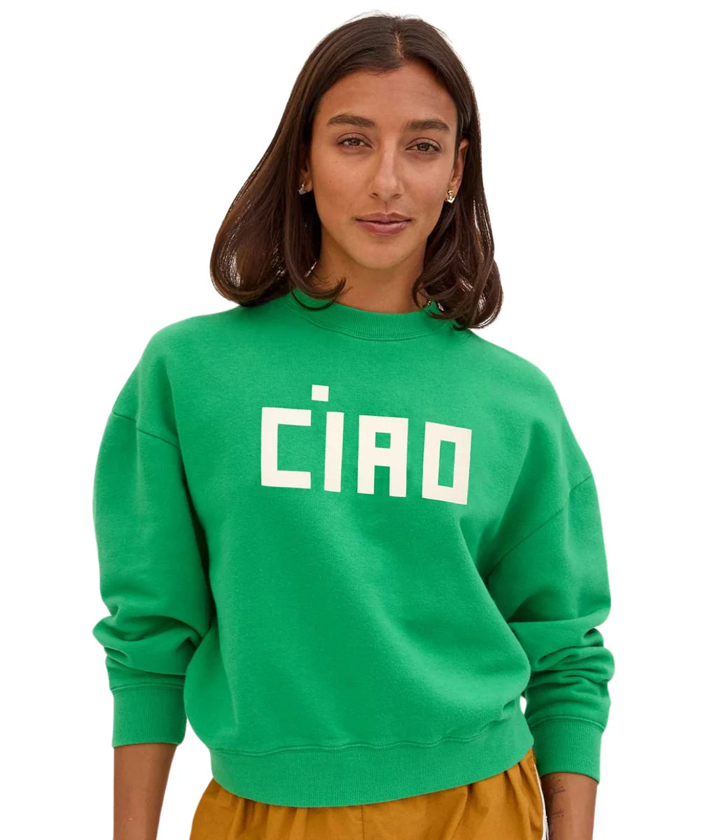 Le Drop Sweatshirt- Green w/ Cream Block Ciao | LOLA Boutique