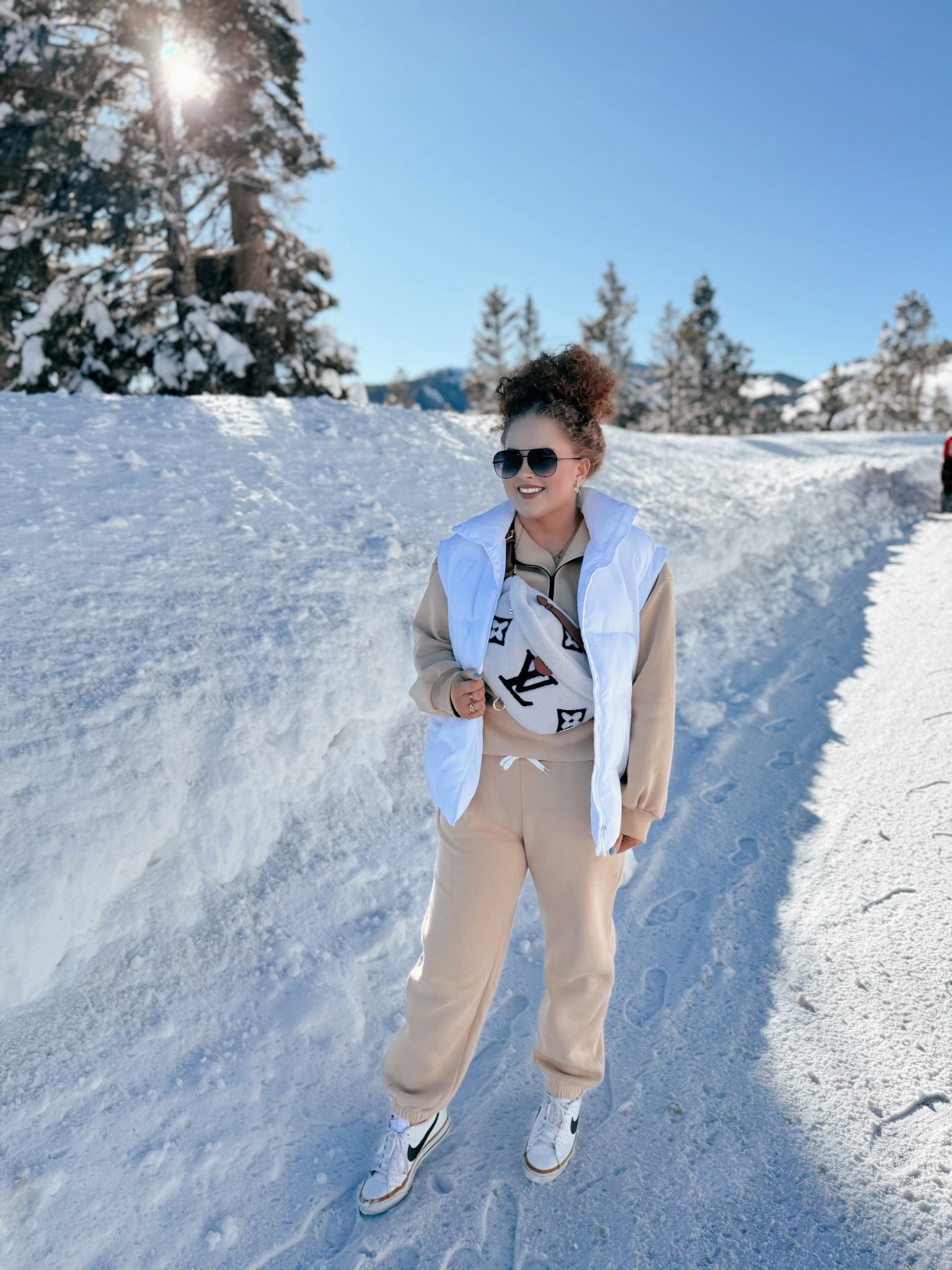 Proof you can dress for the cold and still feel put together ❄️🤍 This is my kind of winter uniform 👏 Warm layers, comfy pieces, and easy sneakers for snowy days. Everything linked here ✨ amazon two piece set | beige lounge set amazon | khaki fleece pullover | fleece joggers amazon | winter lounge outfit | cozy snow outfit | white puffer vest amazon | winter layering outfit | nike court legacy women | casual sneaker outfit | amazon aviator sunglasses | winter athleisure look | neutral winter outfit | comfy travel outfit | snow day casual outfit | amazon winter fashion | cozy matching set | cold weather outfit women | casual winter layers | everyday winter outfit

#LTKgrwm #LTKPetite #LTKootd