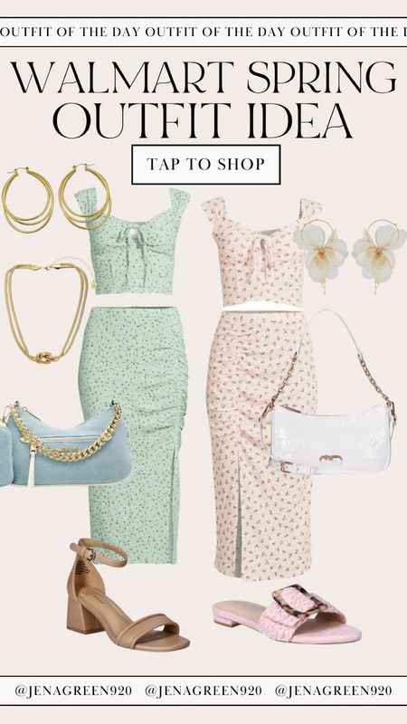 Spring Outfit Inspo | Two Piece Set | Floral Skirt | Denim Purse | Statement Earrings 

#LTKstyletip #LTKshoecrush #LTKfindsunder50