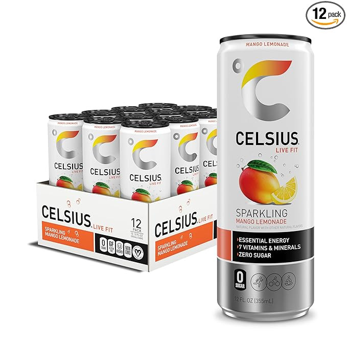 CELSIUS Sparkling Mango Lemonade, Functional Energy Drink 12 Fl Oz (Pack of 12) | Amazon (US)