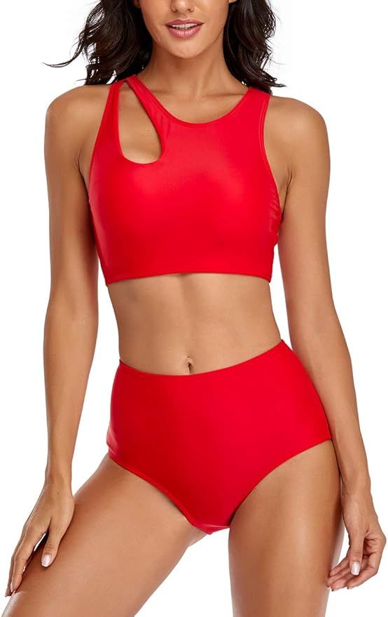 SELINK Women Two Piece Bathing Suit Cut Out Racerback Swimsuit High Waisted Bikini Sets | Amazon (US)