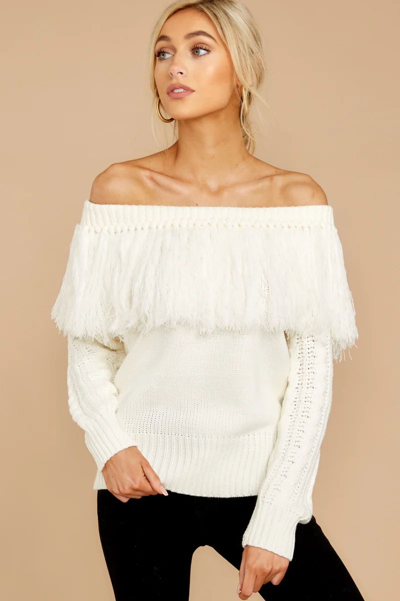 Winter Bare White Off The Shoulder Sweater | Red Dress 