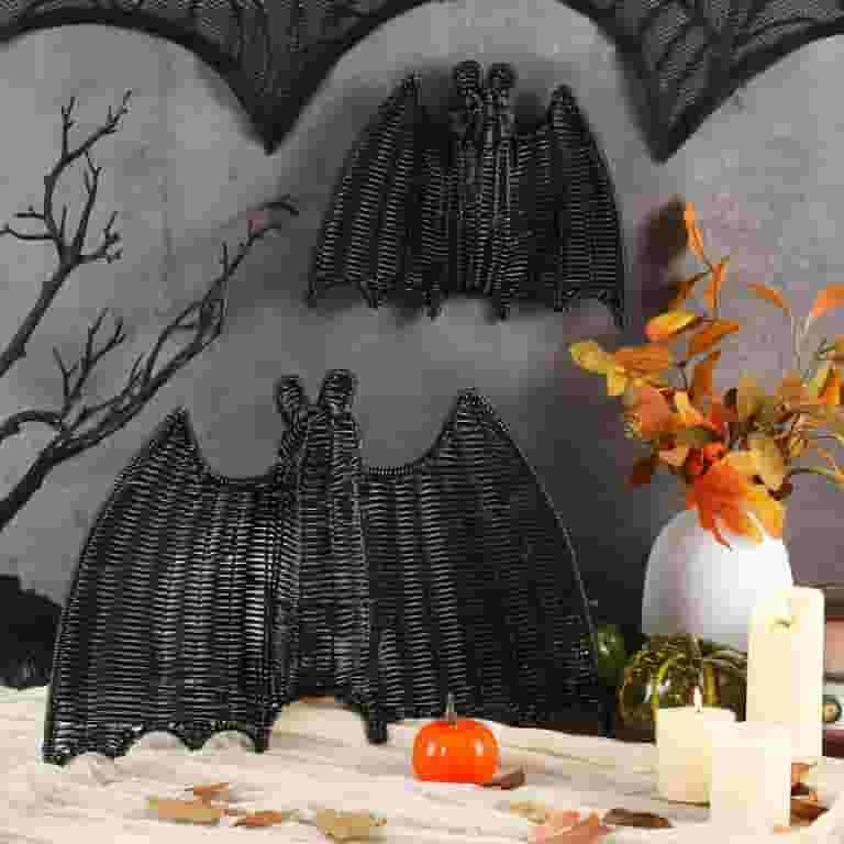 2 Pack Halloween Rattan Bat Decorations 15.8'' and 9.8 '' Black Woven Bats for Hanging in The Tre... | Walmart (US)
