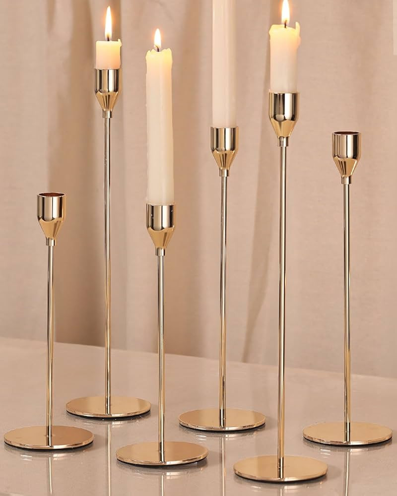 DEVI Gold Candlestick Holders 6pcs, Gold Taper Candle Holders for Candlesticks, Christmas Thanksg... | Amazon (US)