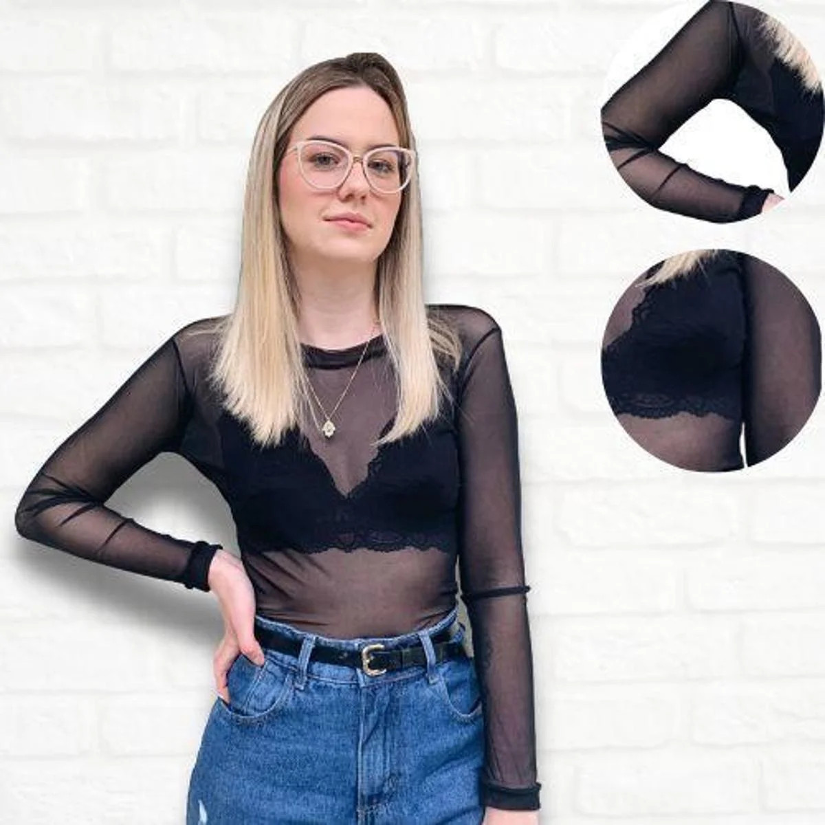 Blusa Tule Feminina Manga Longa Transparente Premium - Preto | Zattini (BR)