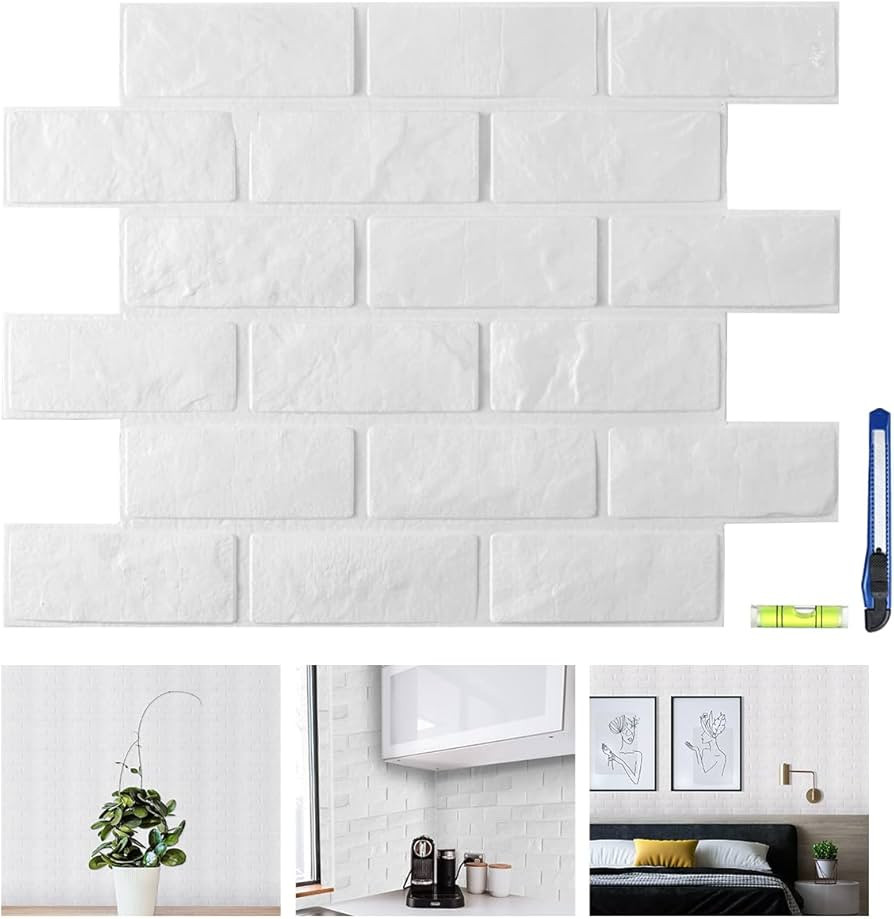11 Pcs 3D Wall Panels, White Brick Printable 3D Wallpaper Stick and Peel, Self Adhesive Waterproo... | Amazon (US)