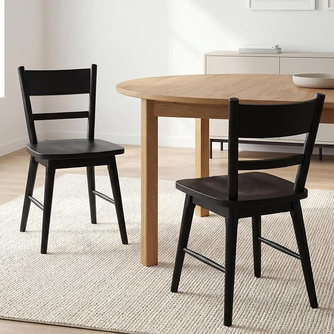CIMOTA Black Dining Chairs Set of 2, Farmhouse Wood Dining Chairs Ladder Back Kitchen Chairs, Win... | Amazon (US)