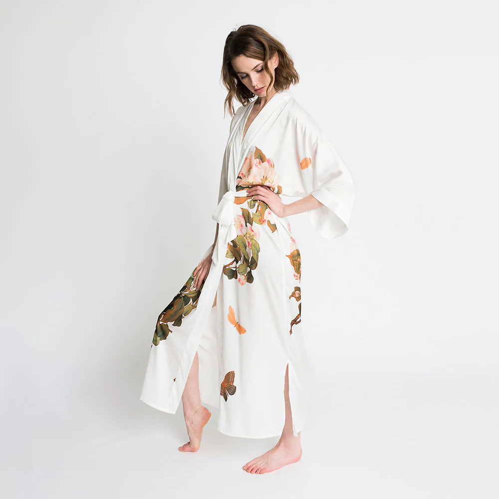 Peony & Butterfly Long Kimono Robe | KIM+ONO