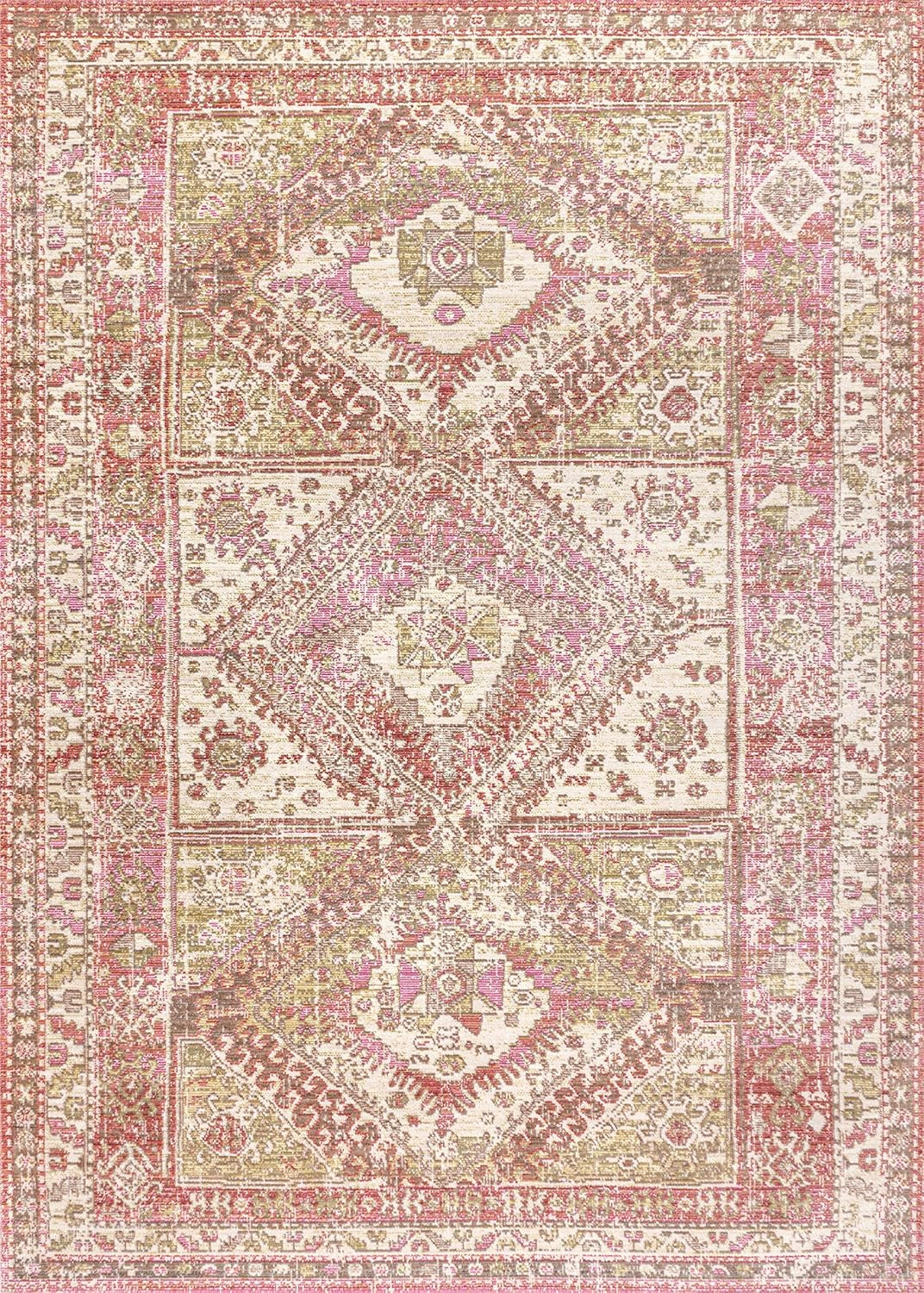JONATHAN Y Darija Ornate Geometric Medallion Pink 5 ft. x 8 ft. Area Rug, Vintage, Easy Cleaning,... | Amazon (US)
