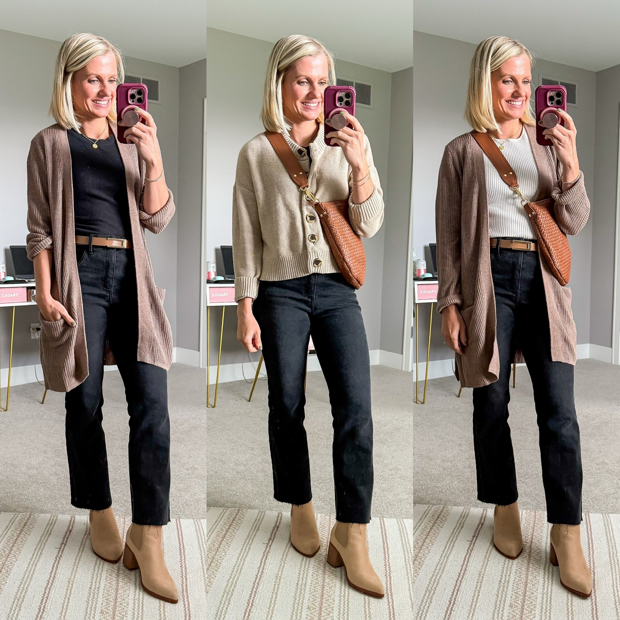Three fall outfits with boots and black jeans.

#LTKSaleAlert #LTKPetite #LTKFindsUnder50