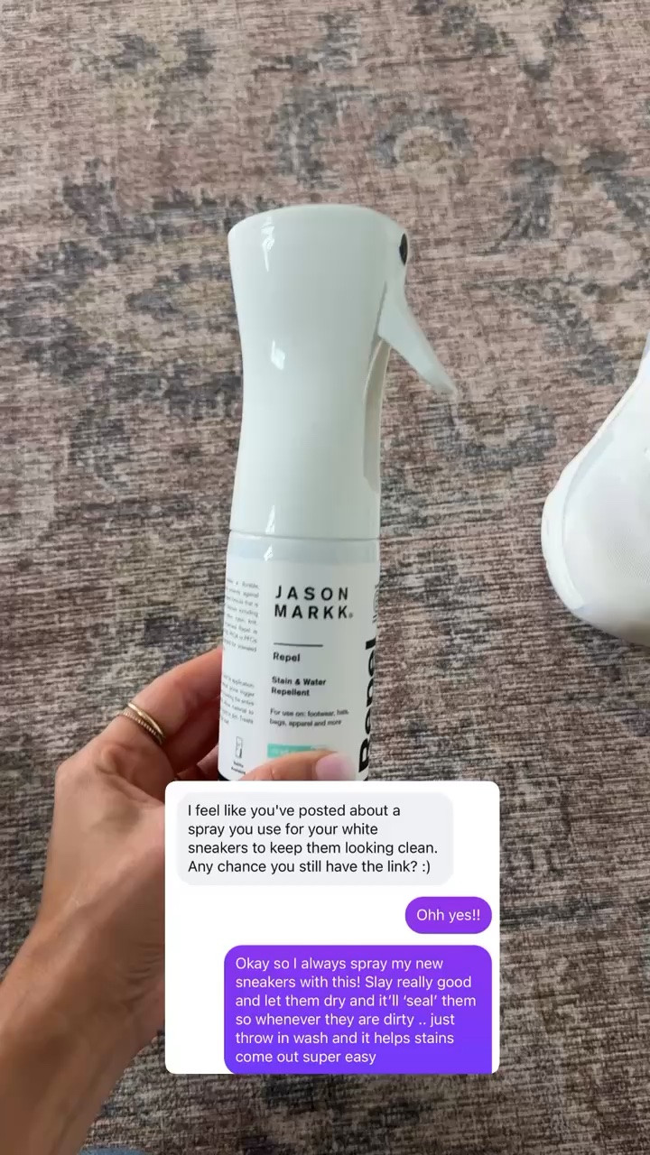 This is how I keep my athletic sneakers (works on most absorbent materials) so clean! I spray my new sneakers really well all over and let them dry overnight. This gives them a clear, protective seal that makes them easier to spot clean. It also helps dirt come off easier in the wash if you wash them. If you have existing dirty shoes, spray them with OxiClean spray really well and let them sit overnight. Wash them and let them dry. And then go in with the sneakers spray to seal them!

#LTKdayinmylife #LTKmomlife #LTKTravel