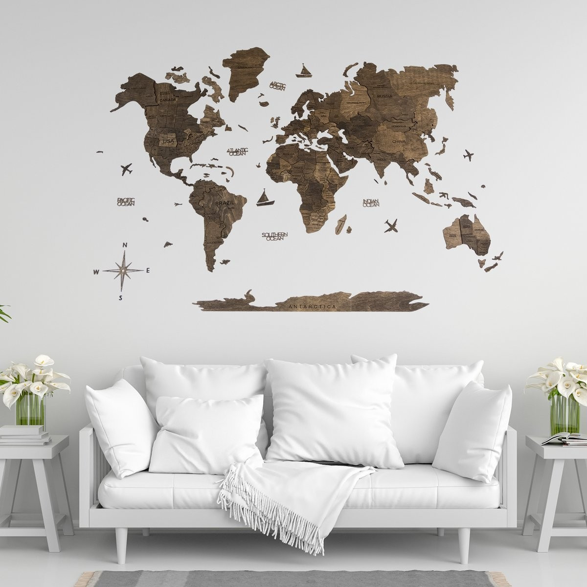 3D World Map Color Dark Walnut | Enjoythewood