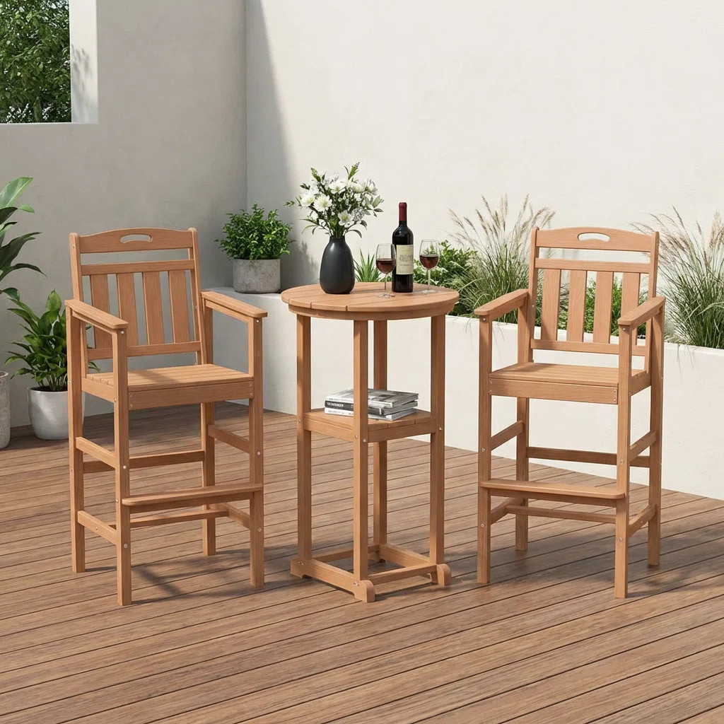 Outdoor HDPE 3-Pieces Patio Bar Sets with Bar Table and Chairs | Wayfair North America