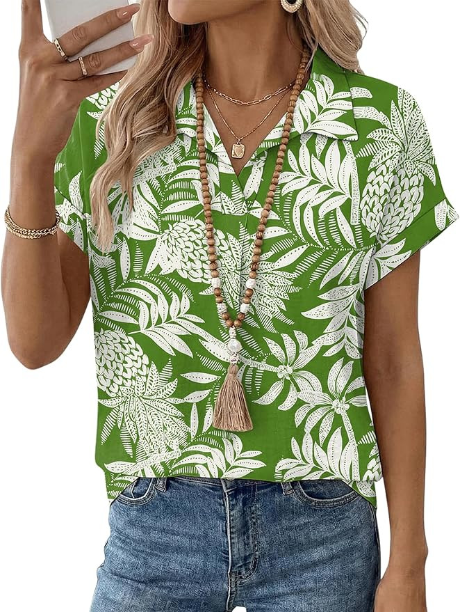 LOMON Women Blouses Spring Summer Tops for Women 2026 Short Sleeve V Neck Dressy Casual Collared ... | Amazon (US)