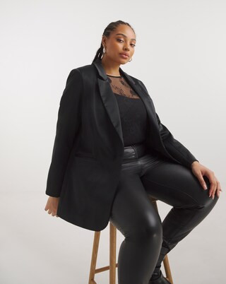 Black Heavy Satin Single Breasted Blazer | Simply Be (UK)