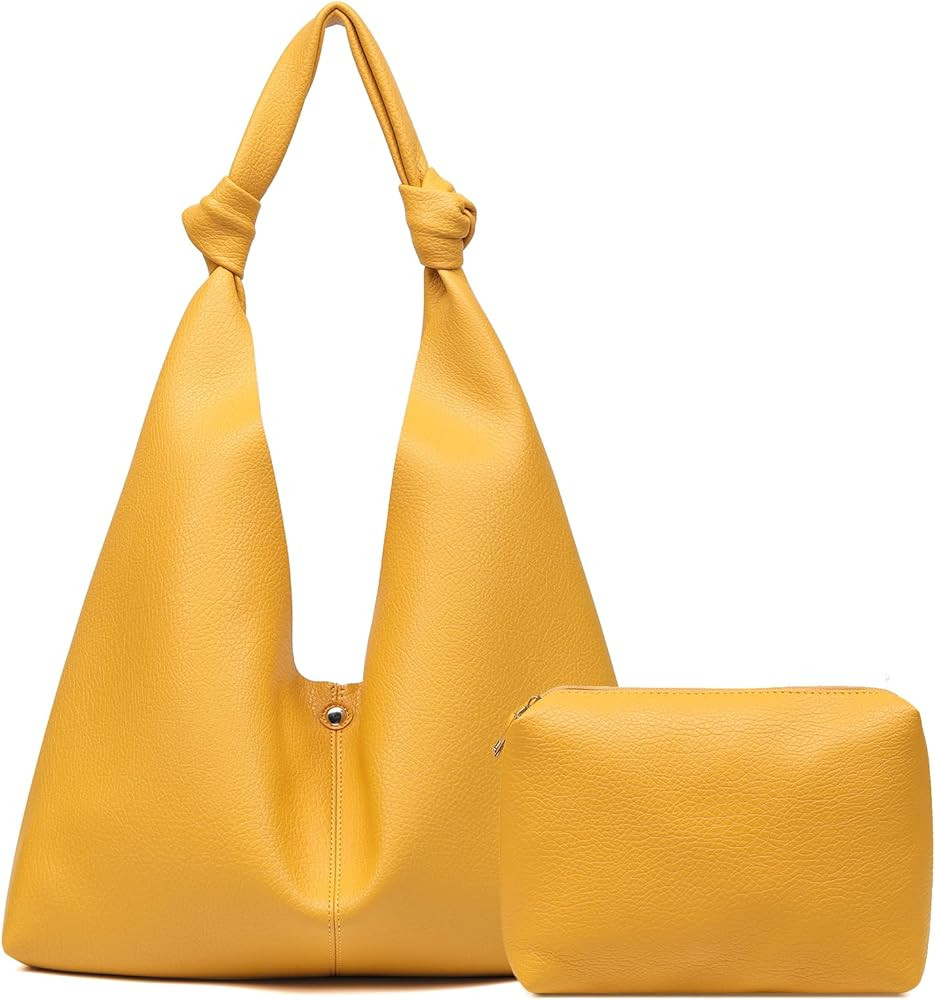 Vegan Leather Hobo Purses set, Slouchy Shoulder Bag Knotted Hobo Bags for Women with a small purs... | Amazon (US)