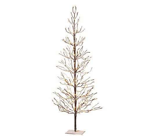 6' Brown Wrapped Snowy Tree w/ Lighting by Gerson Co. - QVC.com | QVC