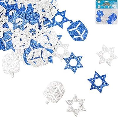 Jumbo Hanukkah Glitter Confetti - Holiday Confetti - Star - Dreidel - Blue and Silver (Single) | Amazon (US)