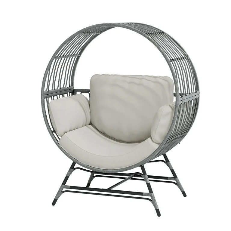 Wicker Round Egg Chair, Oversized Indoor Outdoor Lounger for Patio Living Room, w/ 4 Cushions, St... | Walmart (US)
