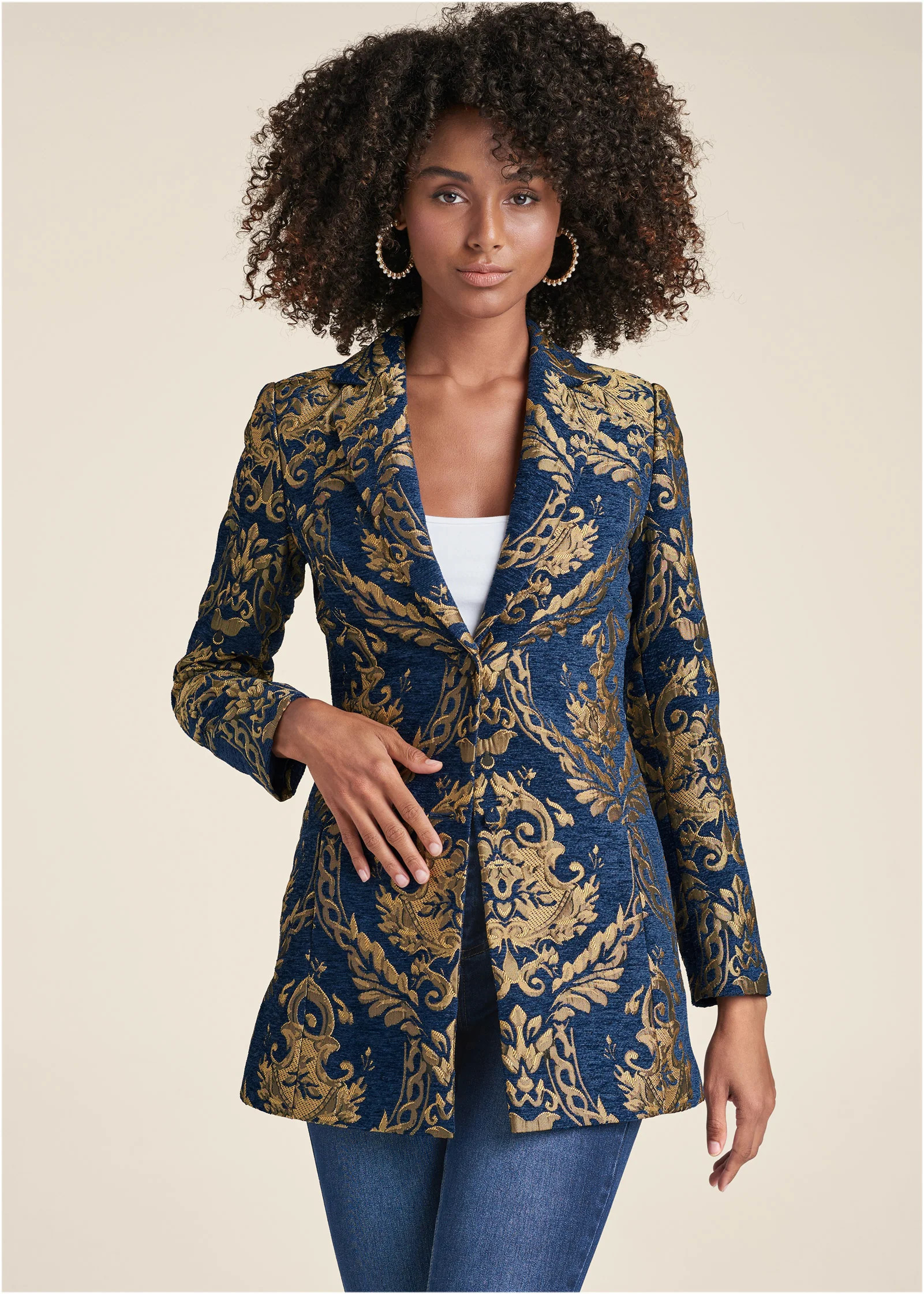 Jacquard Paisley Blazer - Blue Multi | VENUS