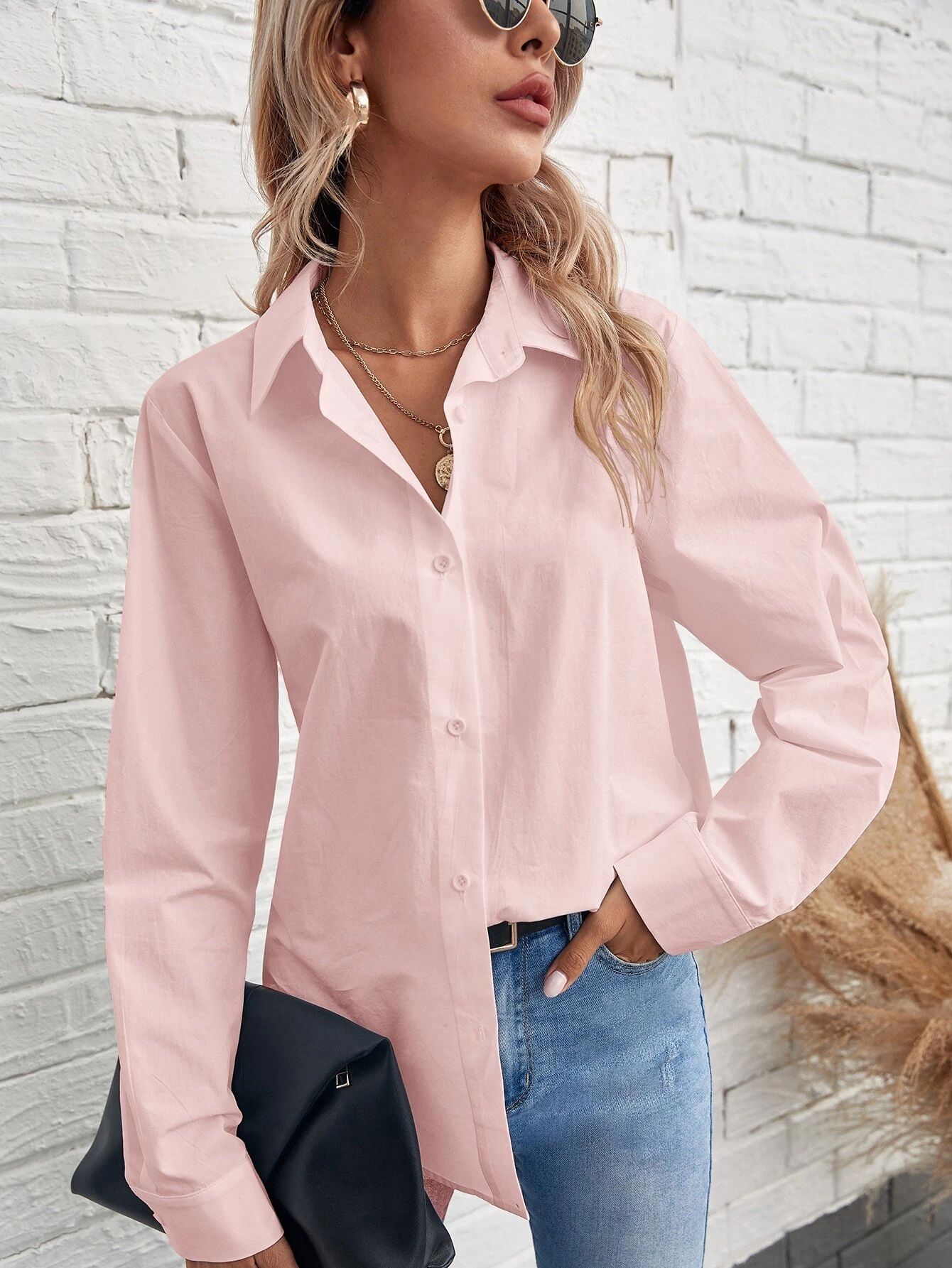 Solid Button Front Blouse | SHEIN