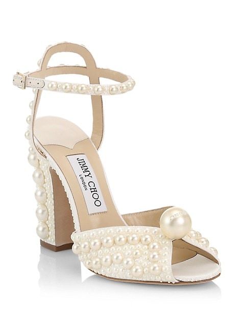 Sacaria Faux Pearl-Embellished Satin Peep-Toe Sandals | Saks Fifth Avenue