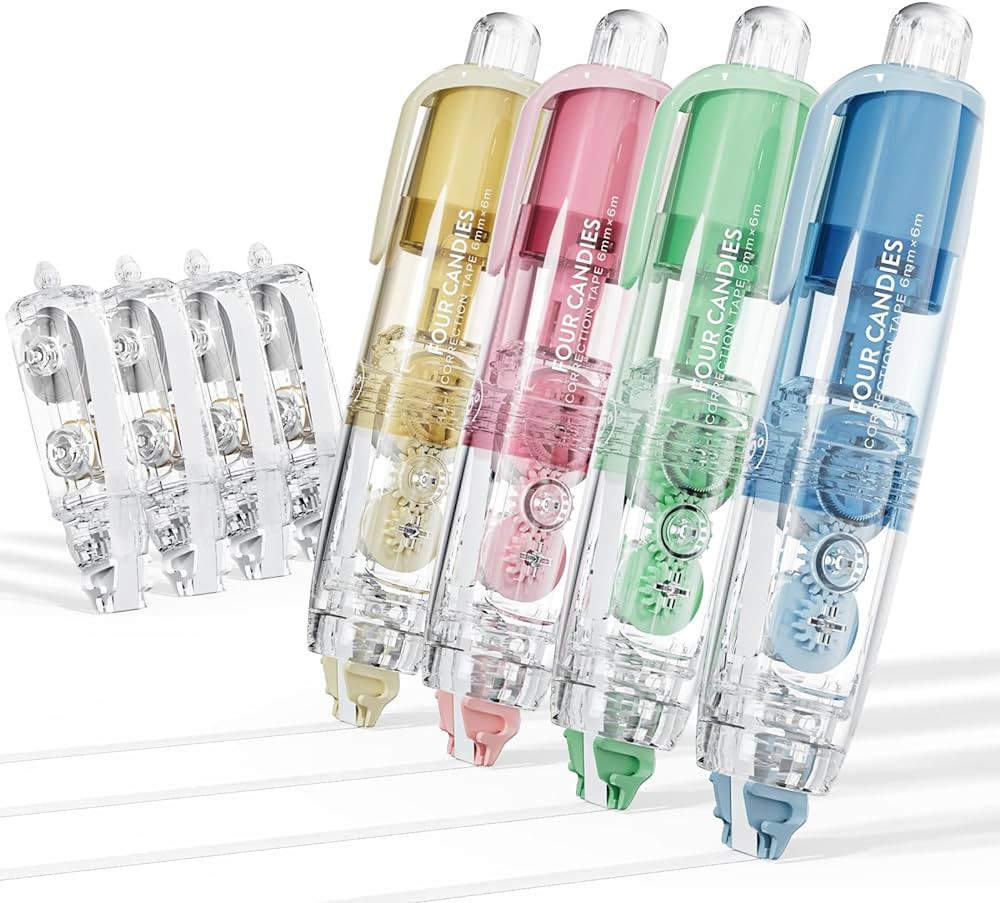 Four Candies 4PCS Refillable Retractable White Out Correction Tape, Colorful Mini Aesthetic Pen S... | Amazon (US)