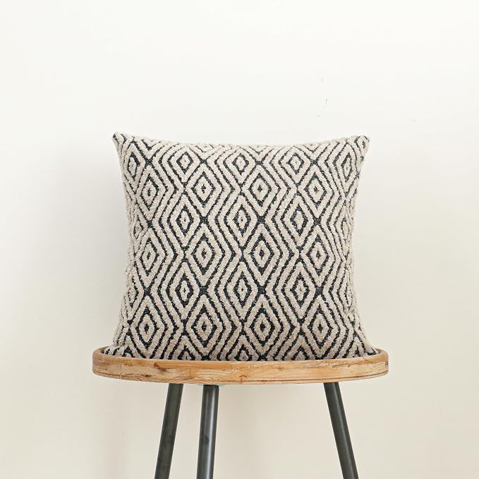 Jonhier Black Cream Boho Throw Pillow Cover, Neutral Textured Geometric Jacquard Rhombic Pattern ... | Amazon (US)