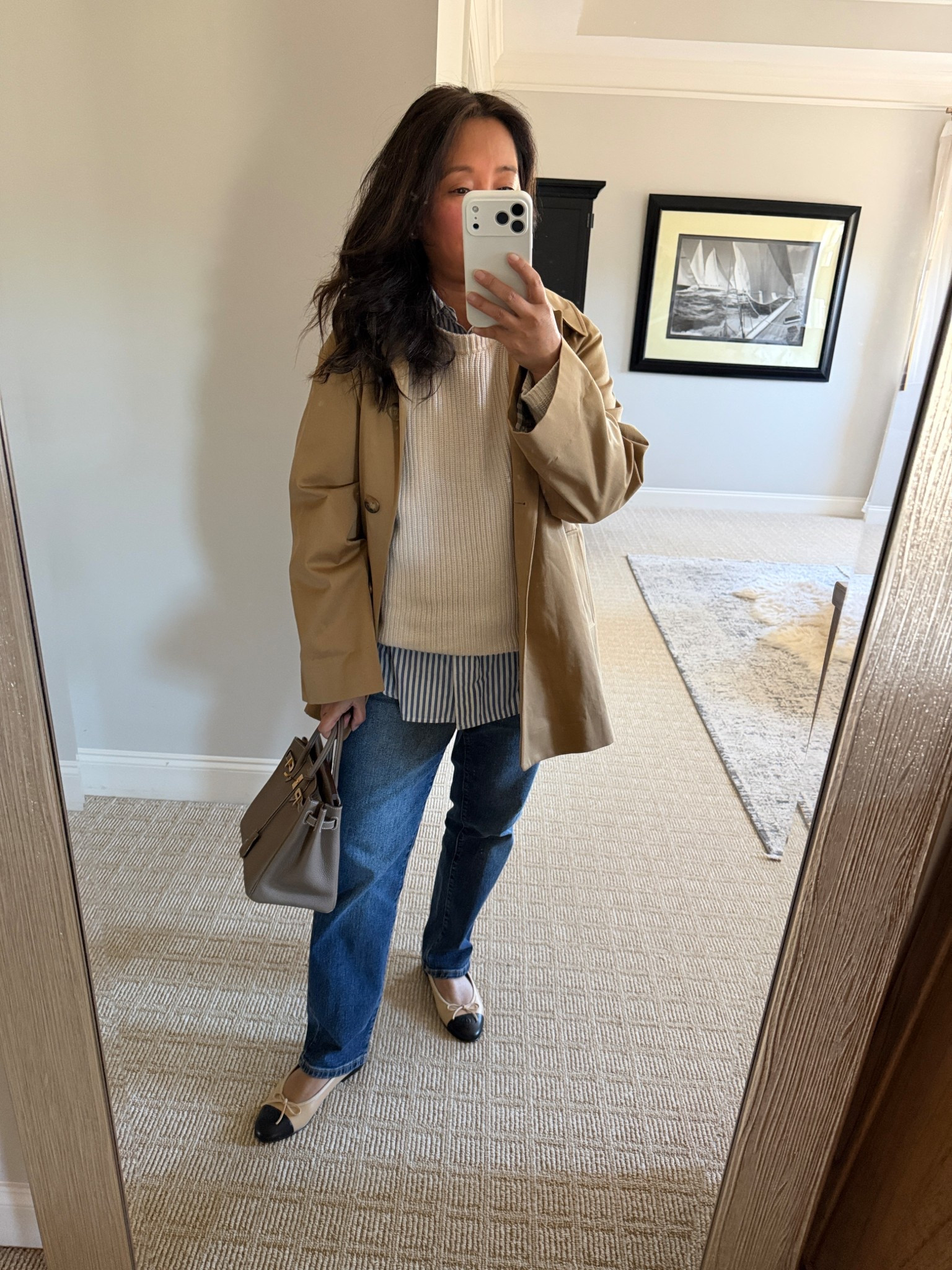 Classic French girl spring! 
Sézane Carter Trench- TTS 36
Cotton Sweater (old Pura Cashmere)linked up similar)
Striped Shirt (old Madewell) similar 
Denim-slim straight (Oliver Logan) size 29

#LTKPetite #LTKOver40 #LTKootd