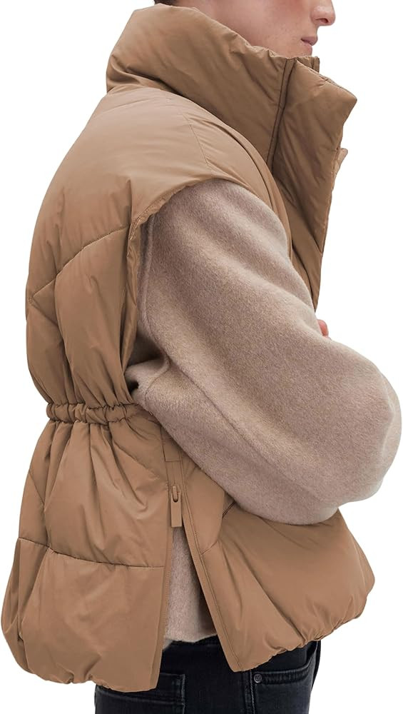 Huaqiao Women's Quilted Puffer Vest Stand Collar Sleeveless Cropped Coat Zip up Winter Gilet Jack... | Amazon (US)
