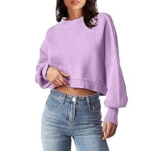MEROKEETY Women's Crewneck Cropped Sweater 2023 Fall Batwing Sleeve Oversized Side Slit Ribbed Kn... | Amazon (US)