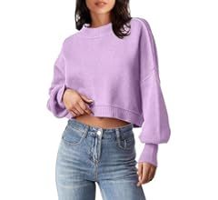 MEROKEETY Women's Crewneck Cropped Sweater 2023 Fall Batwing Sleeve Oversized Side Slit Ribbed Kn... | Amazon (US)