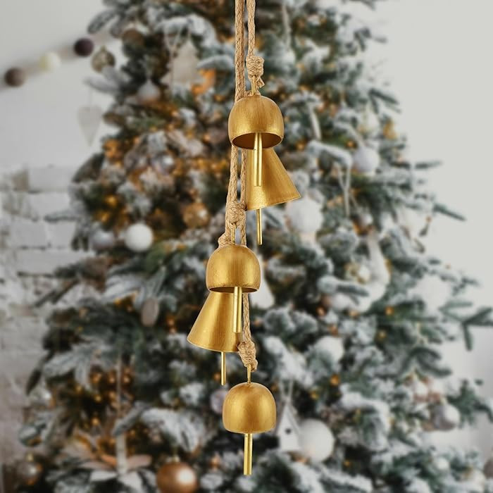 Gold Metal Vintage Bells with Jute Rope for Christmas Tree, Wreath, Party Decor - 3.5W x 21H | Amazon (US)