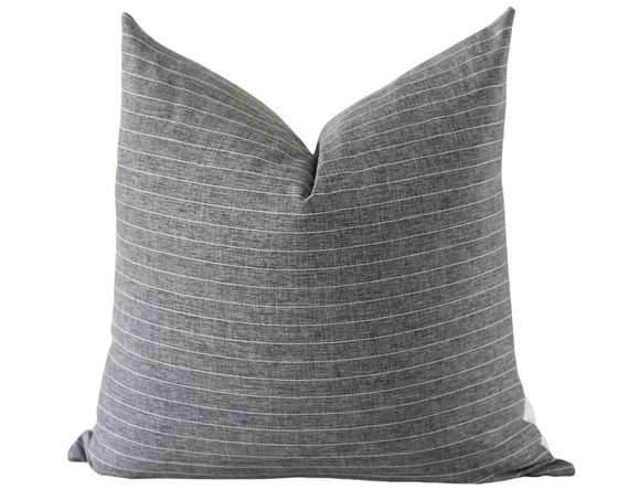 Grey Throw Pillow Charcoal Striped Pillow Neutral Pillow - Etsy | Etsy (US)