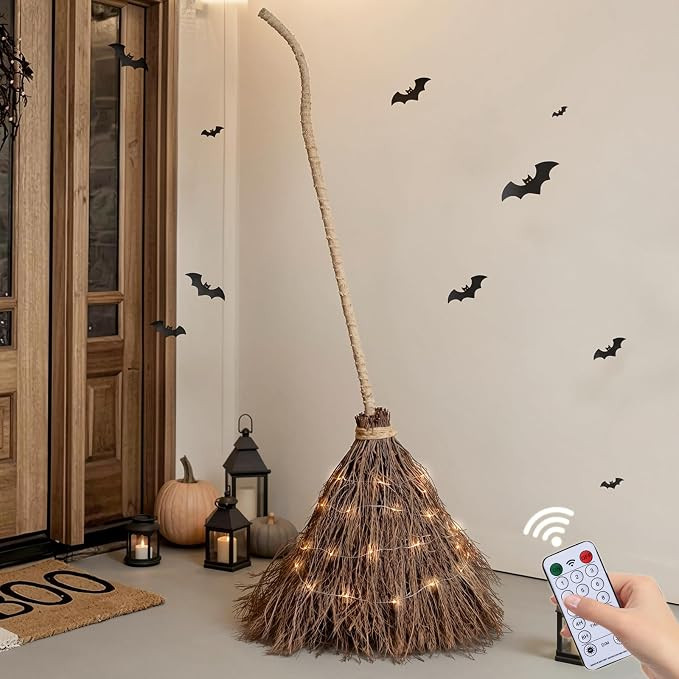 Halloween Decorations - Fall Decor - 6FT Giant Lighted Witch Broom, Handmade Real Twig Witches Br... | Amazon (US)