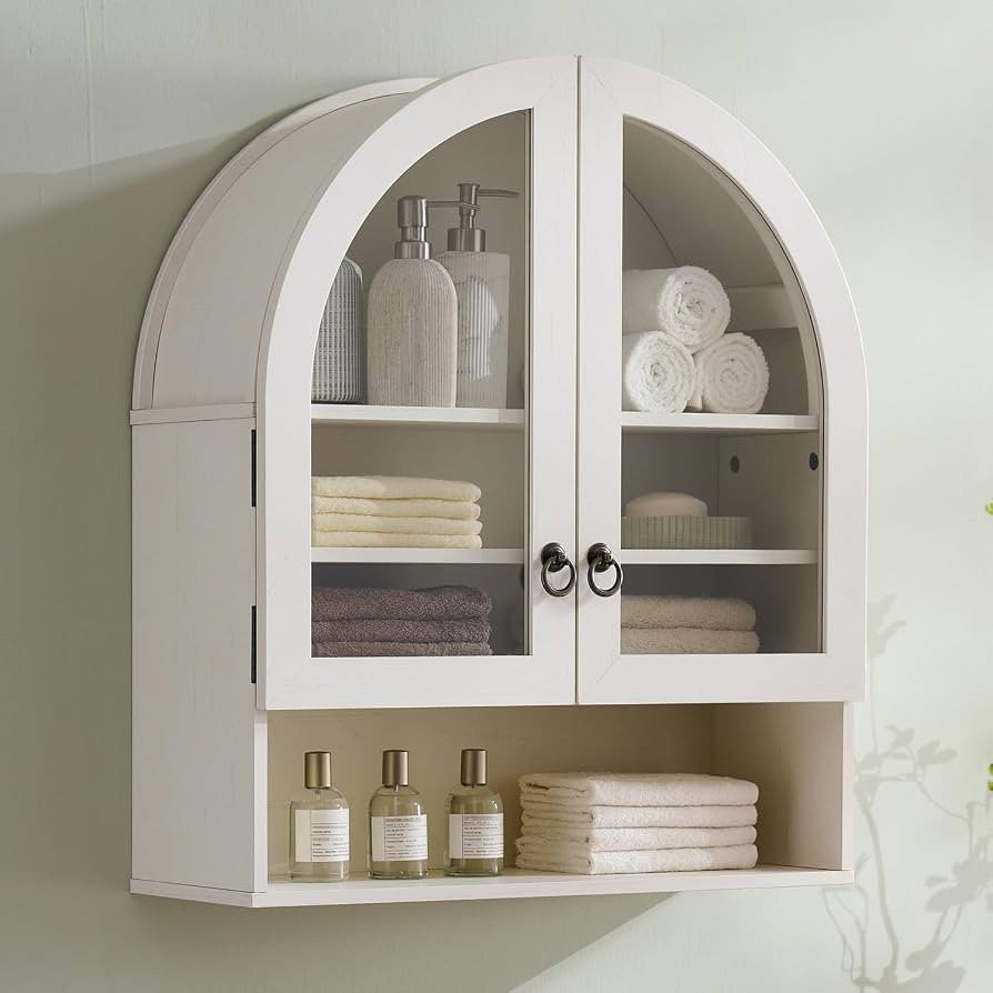 IFGET 23.6'' W Bathroom Arched Wall Cabinet, Adjustable Shelf,Antique White | Amazon (US)